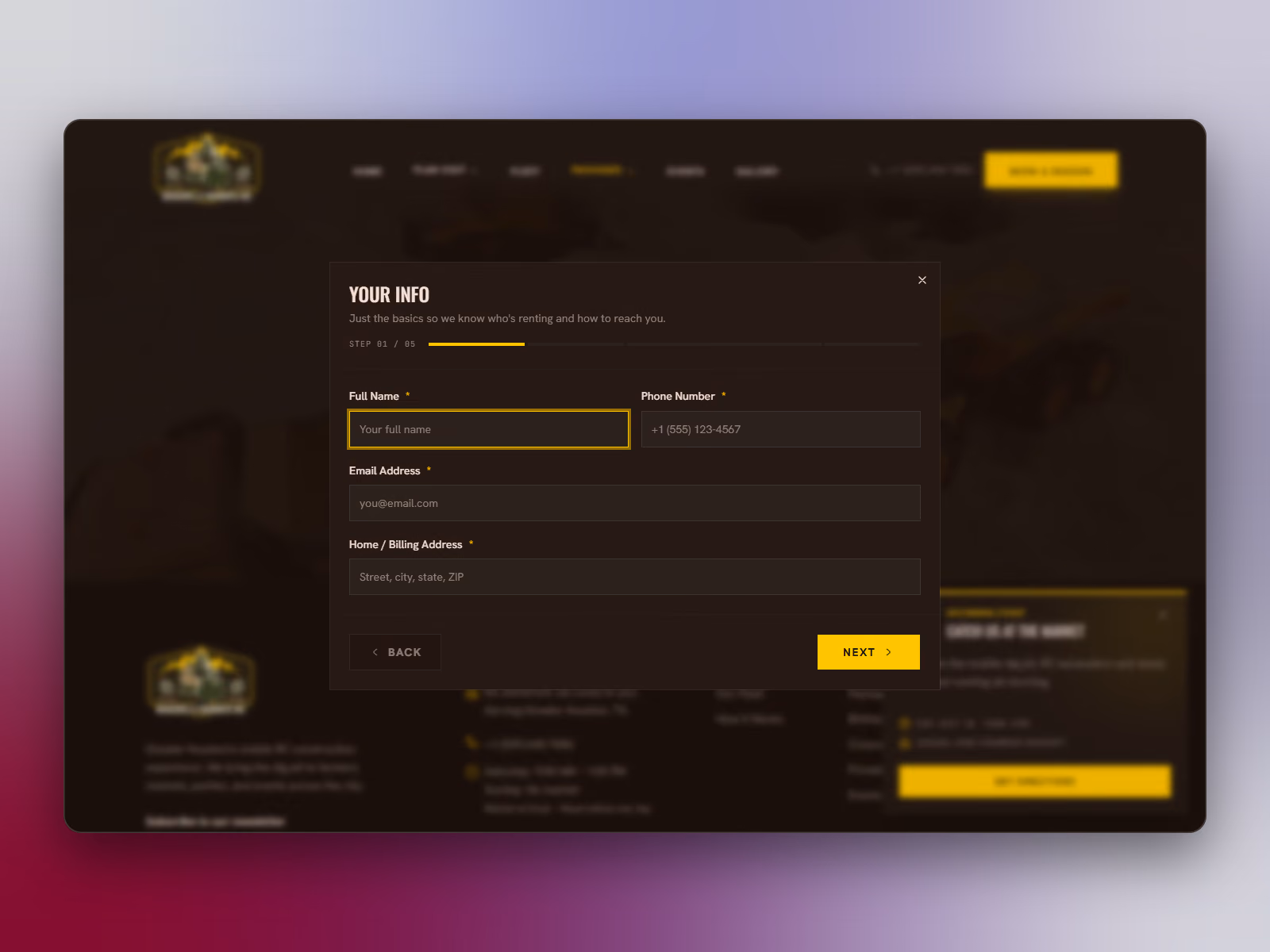 Reservation form, step 1: contact details