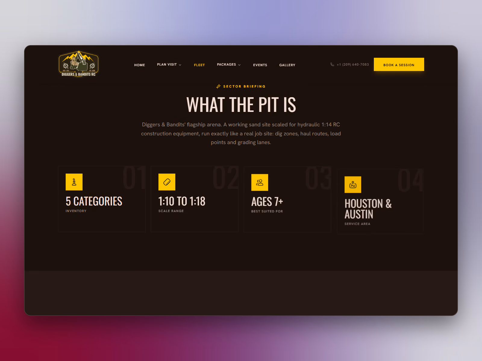 Fleet page listing the RC construction machines